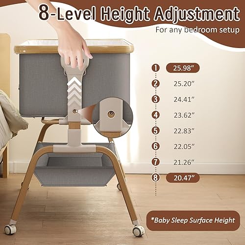 Miniatura 4 de Moisés mecedor para bebé, cuna portátil desmontable y cuna ajustable con 8 alturas, malla transpirable, cesta de almacenamiento y juguete móvil para