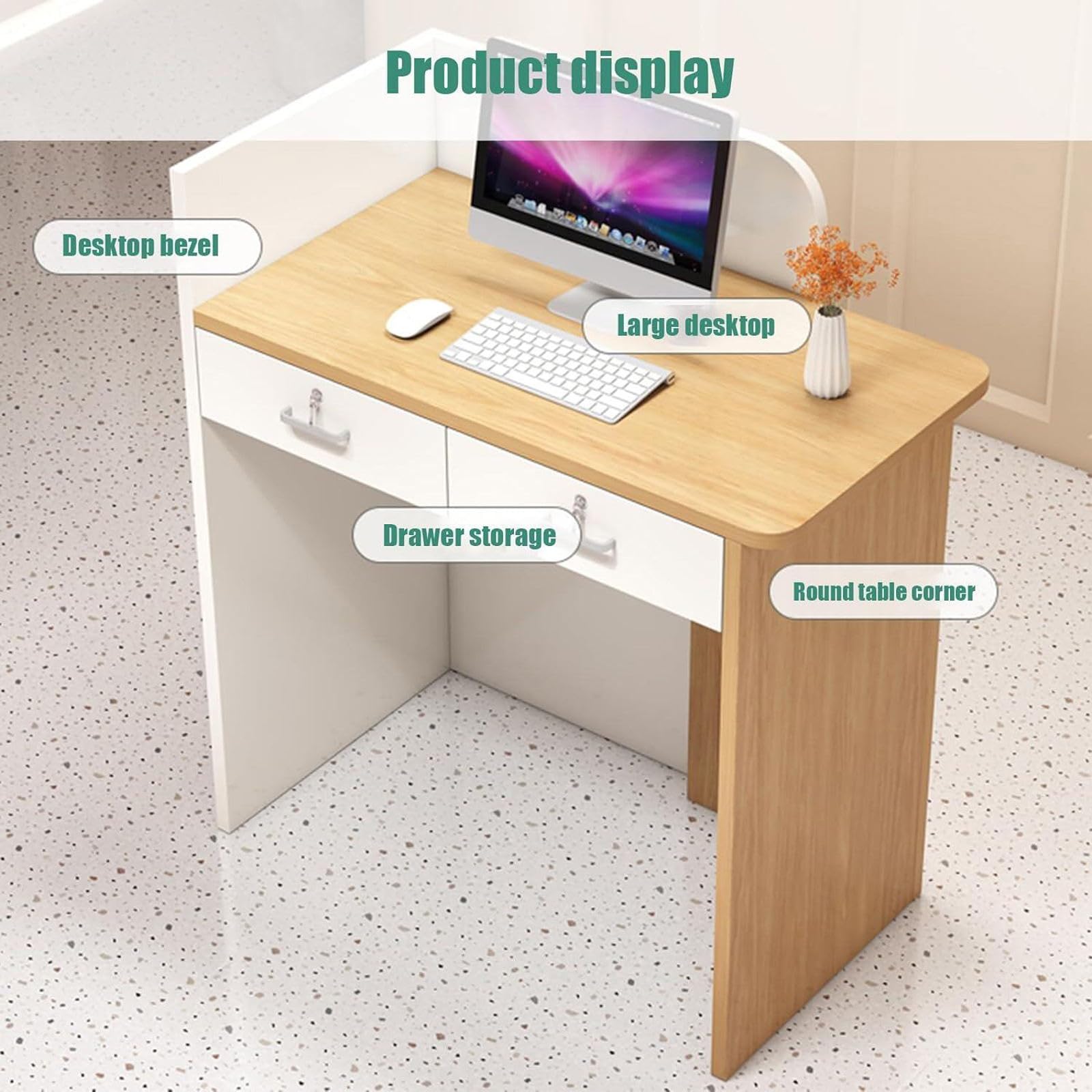 Reception Desk,reception Desk With Counter,Modern Reception Table With LED  Light,front Desk Reception Counter,small Reception Desk,Reception Counter  Table(White,150cm/59in, image size:1600x1600