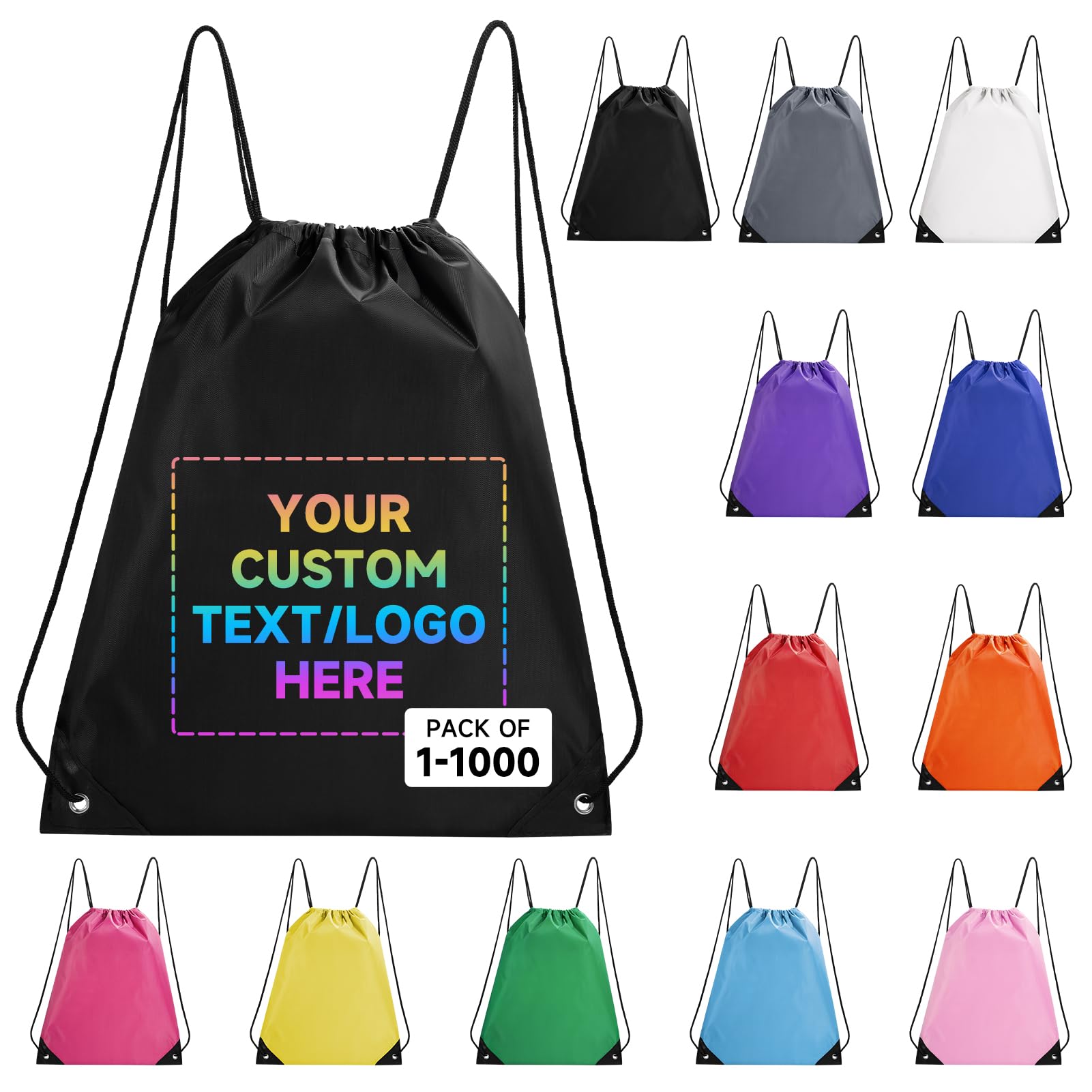 Custom Drawstring Bags With Logo, 50 PCS Personalized Text Drawstring Backpack Bulk, Easy-to-Carry String Bag Great for Gym, Travelling and for