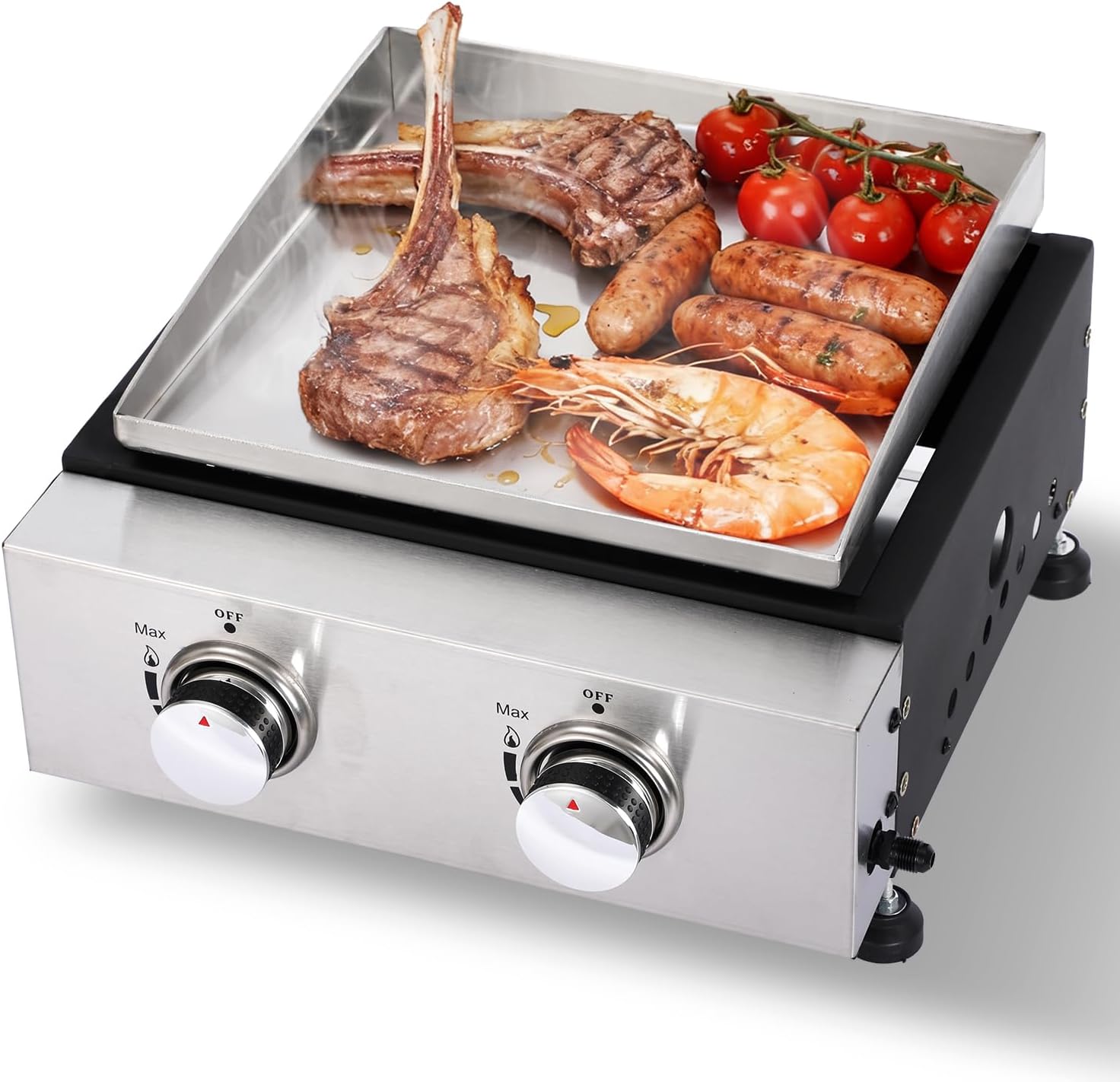 Portable Tabletop Gas Griddle Grill with Stainless Steel Griddle, Includes Dust Cover & Regulator, Perfect for Camping & Tailgating (3-Burner)