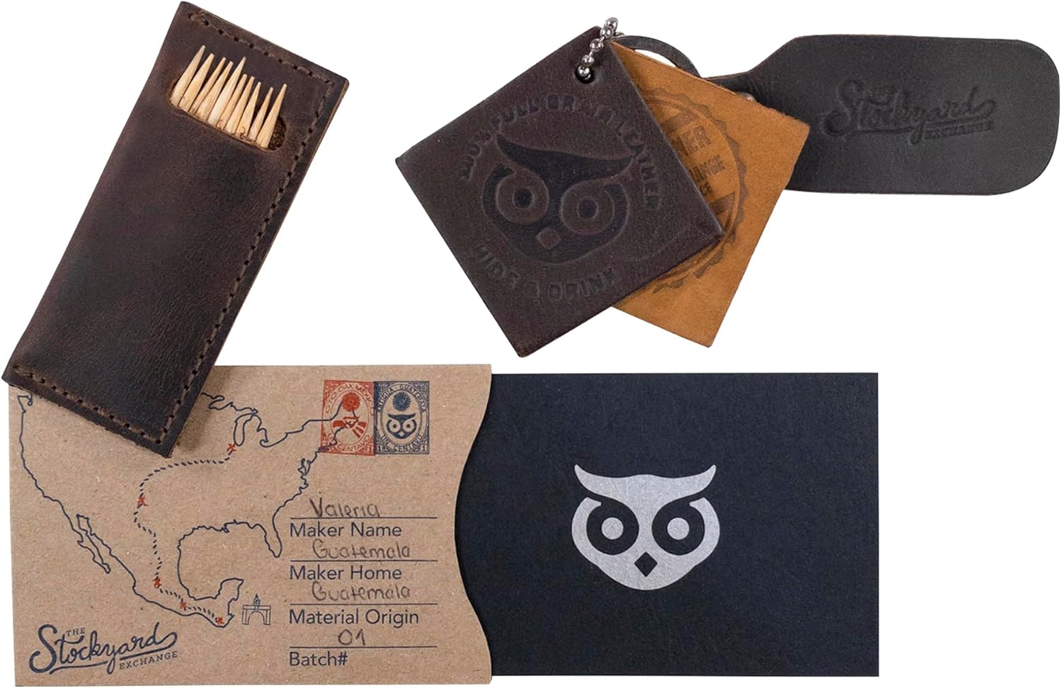 Hide & Drink, Set of 4 Tooth Pick Cases, Cooking Accessories, Full Grain Leather, Handmade, Bourbon Brown