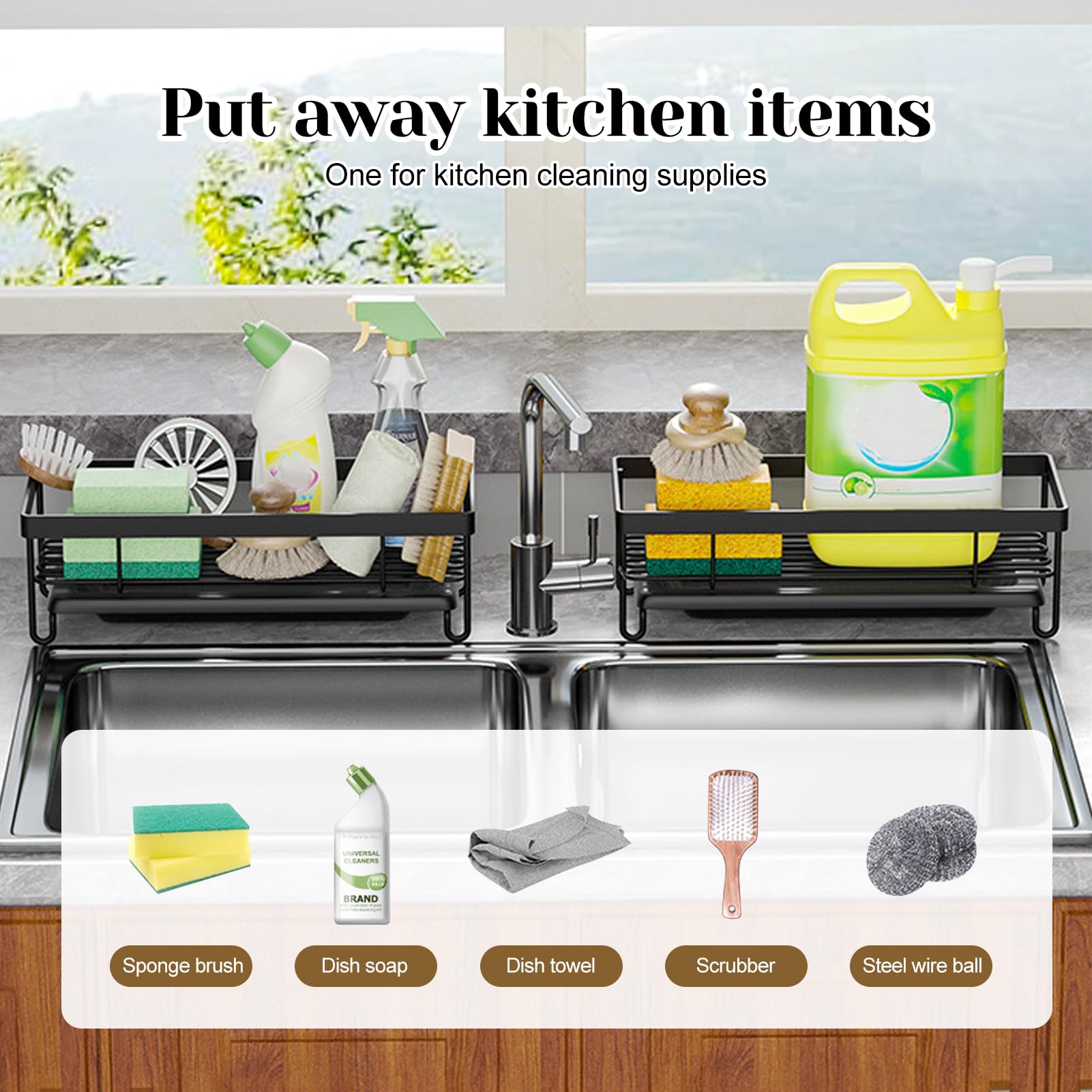 Organizer Per Lavello In Acciaio Al Carbonio Con Vassoio Autosvuotante Per Portaspugne Portasciugamani E Accessori Da Bagno Nero 88320285