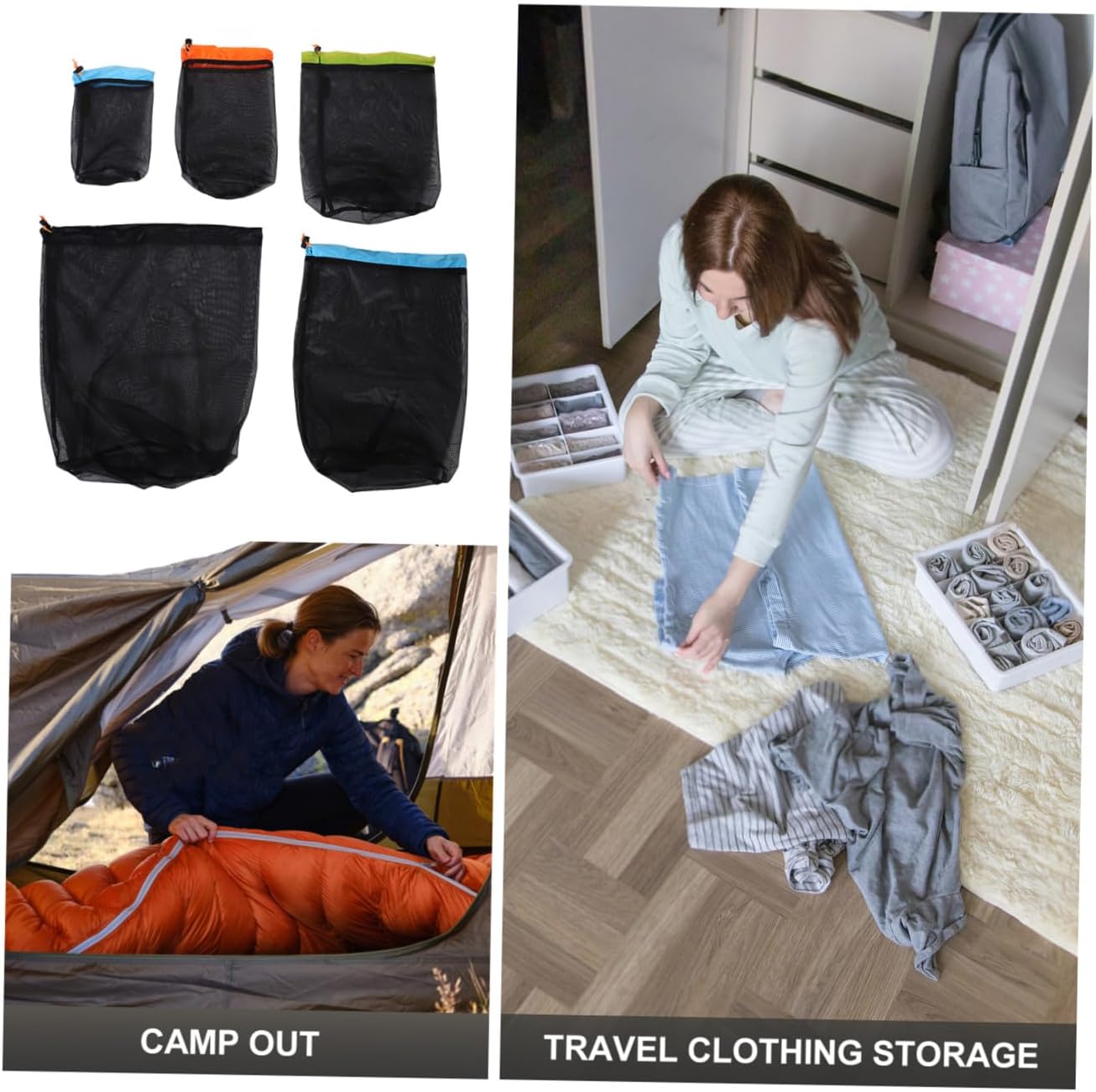 YARNOW 1set Compression Storage Bag for Sleeping Bag and Outdoor Gear Polyester Mesh Drawstring Sack for Camping Travel Hiking and Backpacking