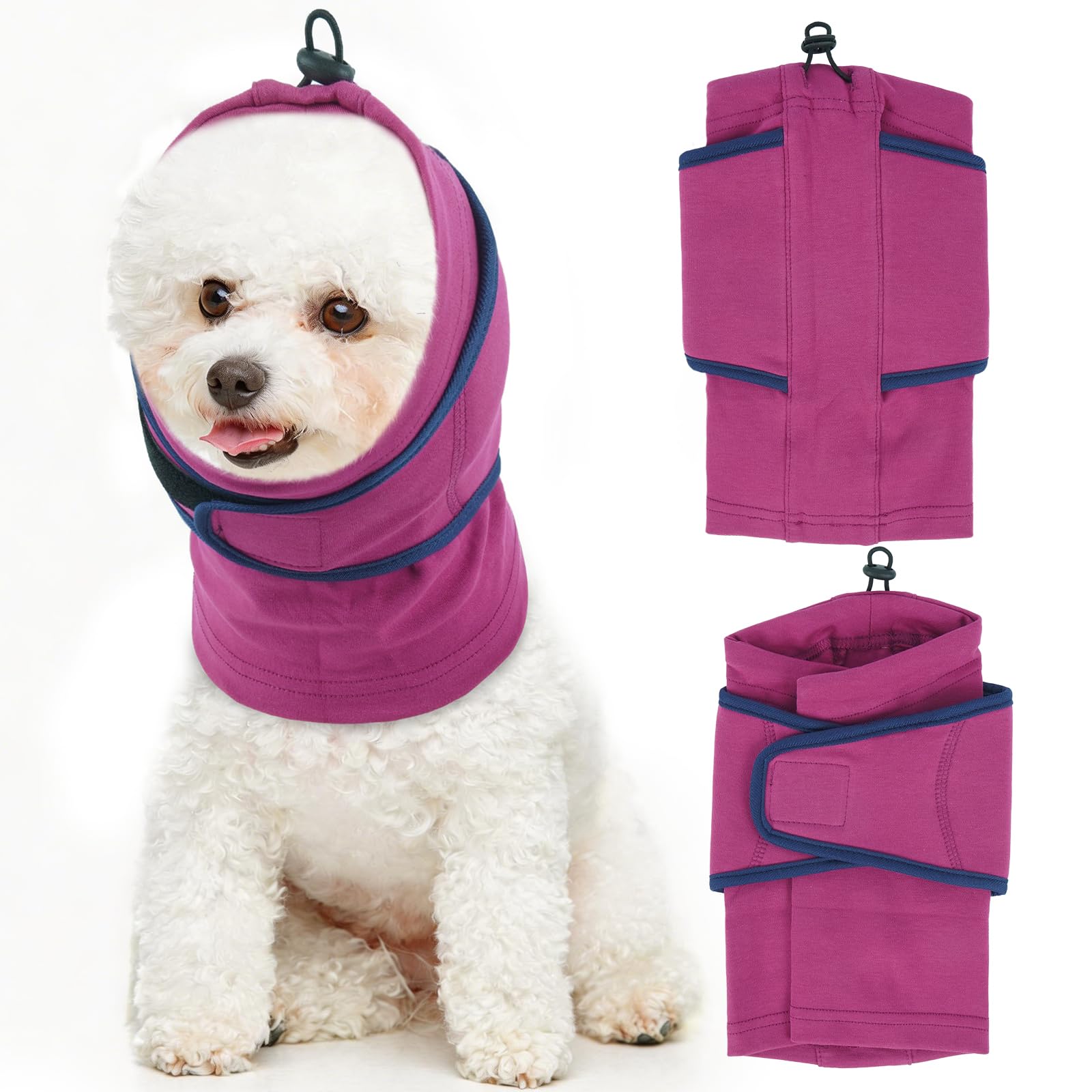 IDOMIK Dog Ear Muffs Noise Protection, Dog Calming Hoodie for Anxiety Relief, Soft Double-Layer No Shake Head Wraps, Quiet Ear Covers for Thunderstorm, Firework, Bath, Grooming & Blow Drying,Purple,M - 2