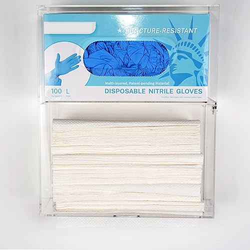 Miniatura 4 de Soporte de pared para guantera y dispensador de toallas de papel, soporte de acrílico transparente para toallas de mano con tapa, adecuado para