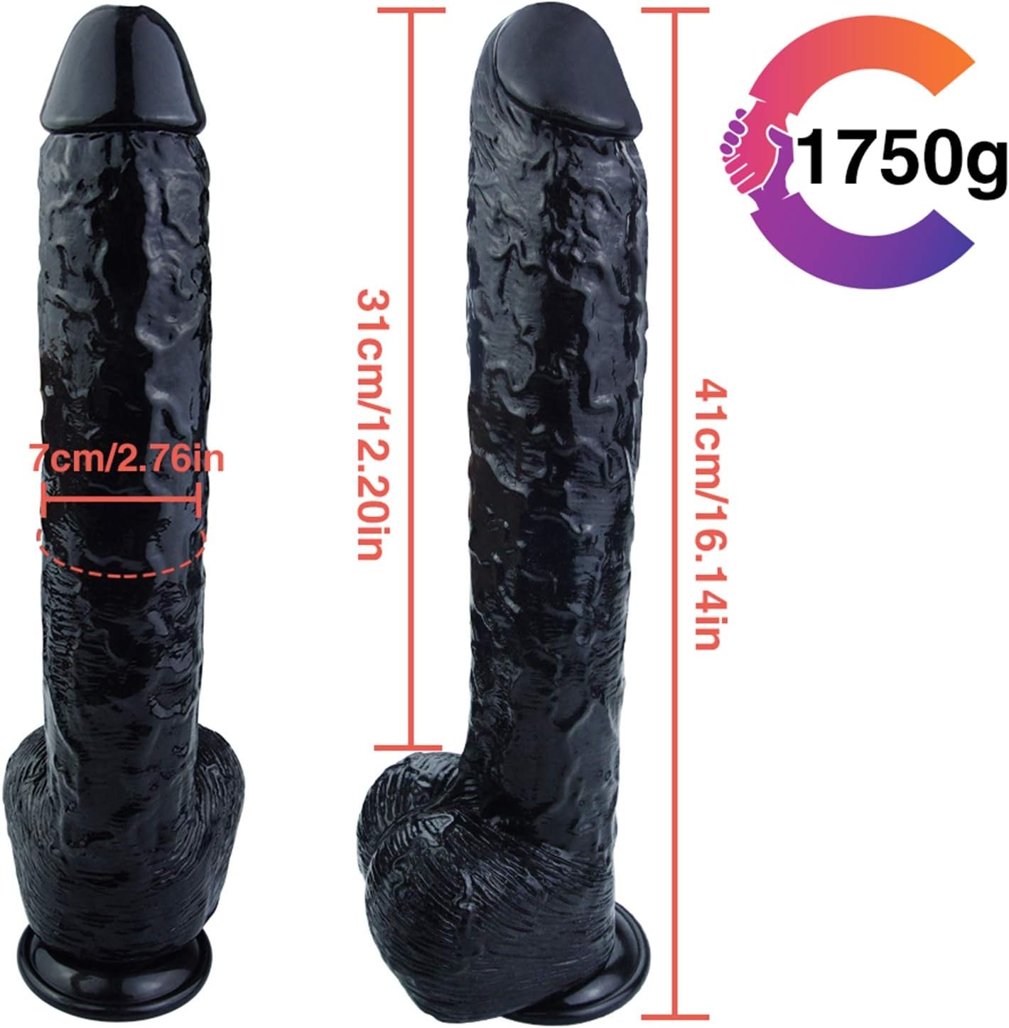 Giant Dildo Realistic Dildo with Powerful Suction Cup, Anal Plug Real Dong Anal Dildo Stimulate The G-spot and Anal 41 Cm*7 Cm(Black)
