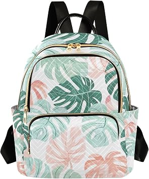 Tropical Palm Leaf Mini Backpack Purse for Women Fashion Quilted Backpack Small Travel Daypack, 8.5L