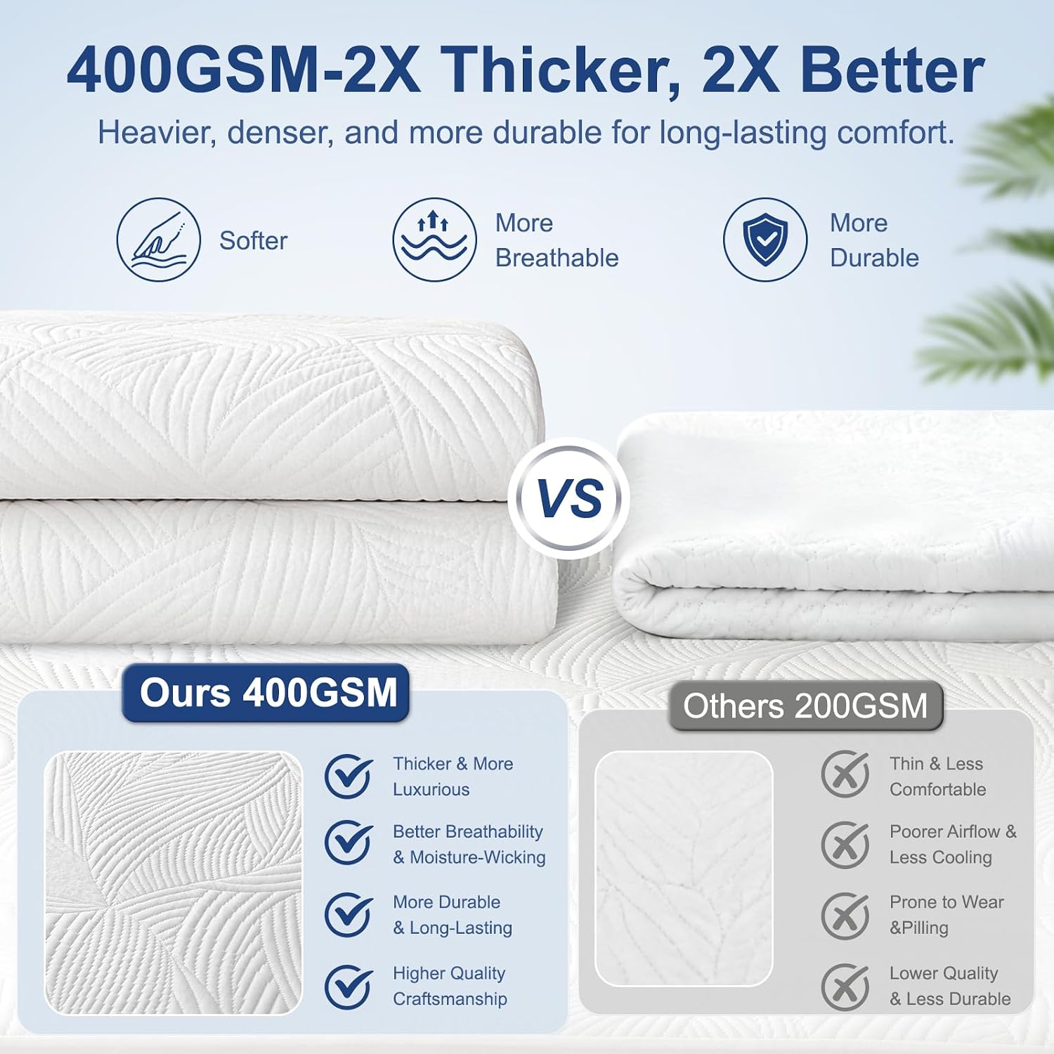 Cooling Waterproof Mattress Protector Queen Size, 400GSM 3D Air Fabric Breathable Mattress Cover, Premium Bed Protector with Deep Pockets, Luxury Noiseless Machine Washable Bed Cover, White