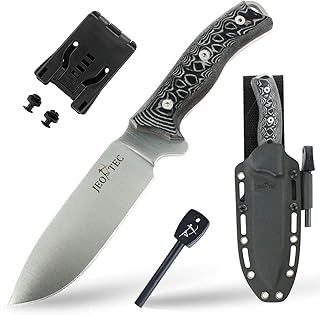 JEO-TEC Nº7 Bushcraft Survival Full Tang Fixed Blade Outdoor Camping Utility Hunting Knife with Kydex Sheath Horizontal Vertical Carry | BÖHLER N690C Steel Fire Starter Scraper | Gift For Him