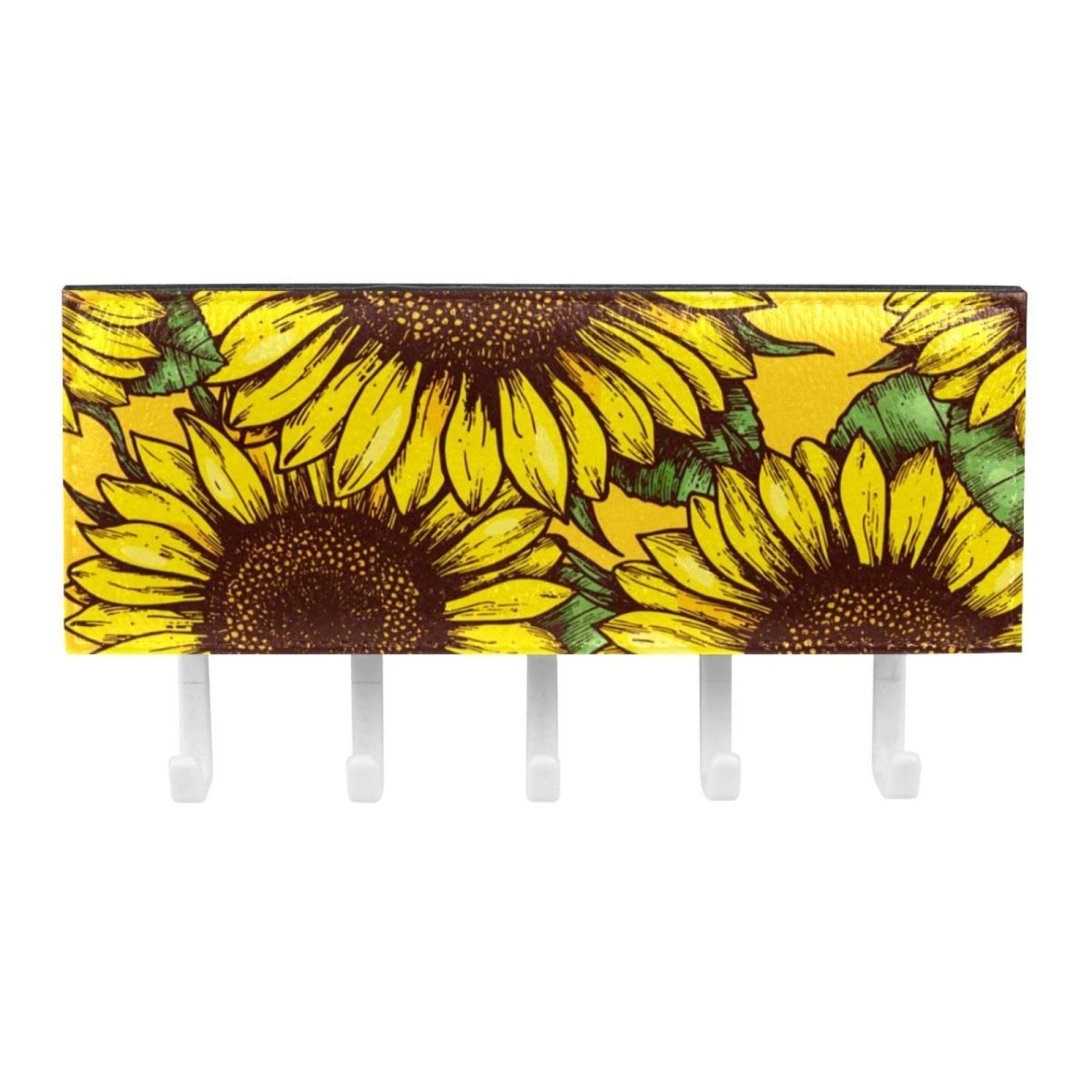 Portachiavi Da Parete Decorativo Con Girasoli E Bassotti - Gancio In Acrilico E ABS, 18x10,5 Cm - Per Ingresso, Corridoio, Regalo