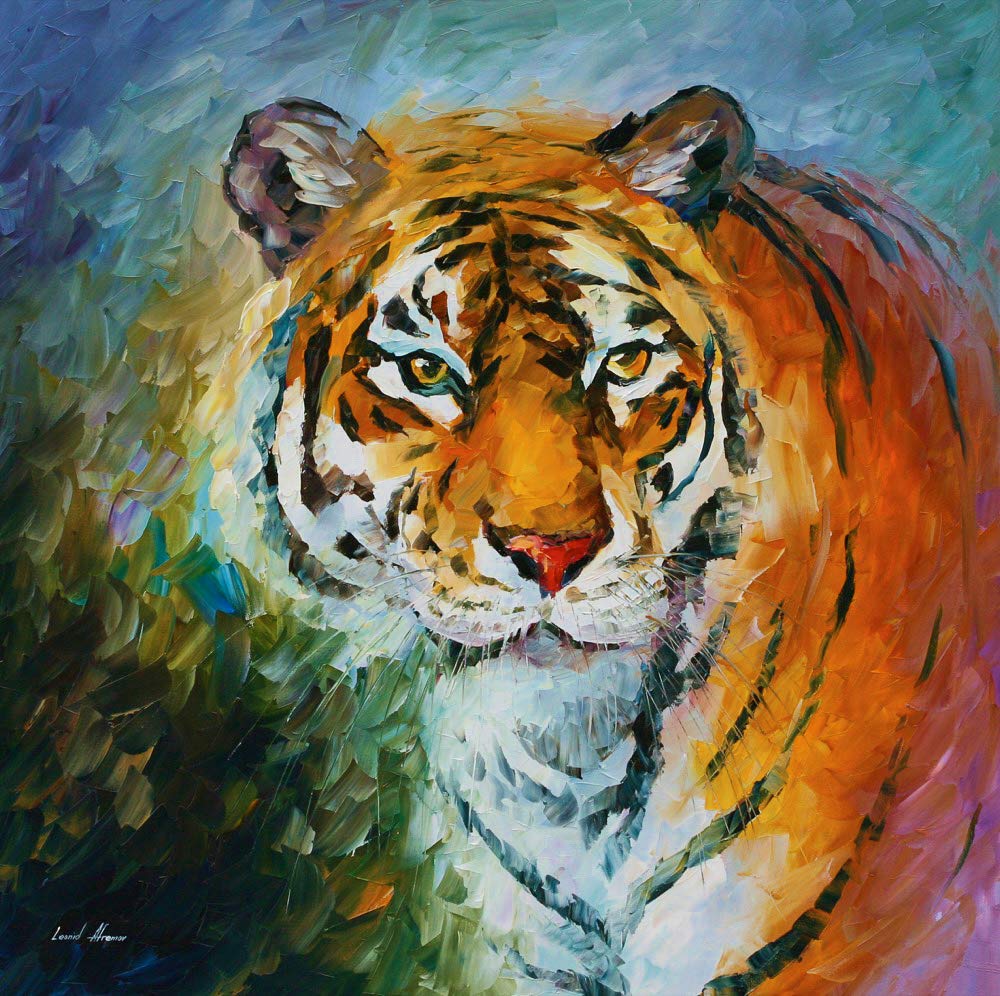 Limited Edition Modern Wall Art Decor Print On Canvas By Leonid Afremov - Lonley Tiger