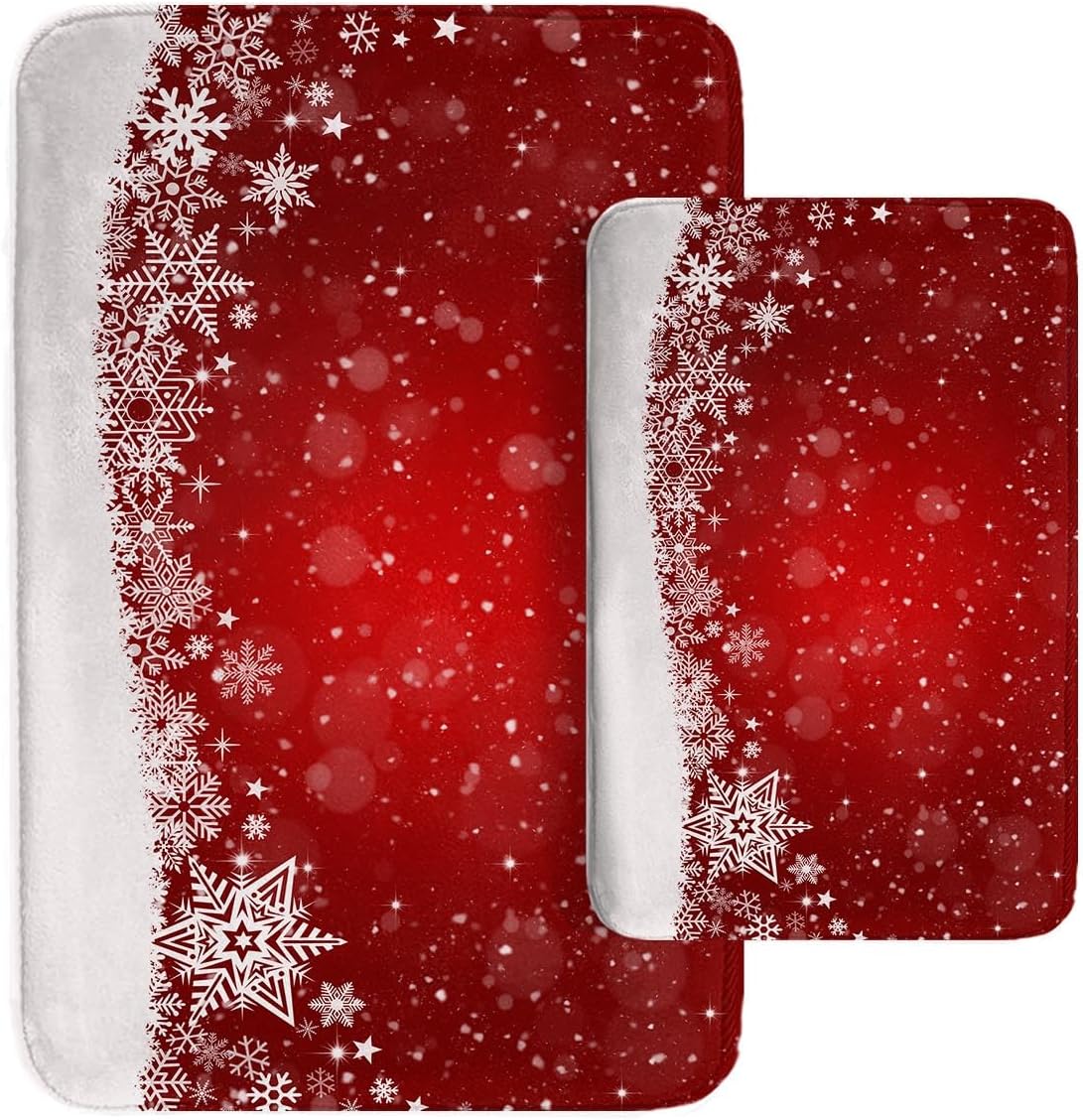 Amazon.com: ArtSocket Christmas Bathroom Rug Set of 2 Red Snowflake ...
