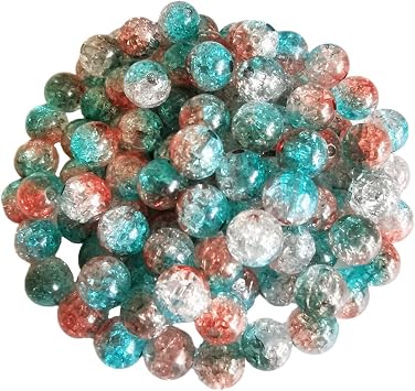 Xeahung 200PCS Acrylic Crystal Beads Round Crackle Glass Beads Charms for Jewelry Making Bracelets Earring Necklace Adults Beading DIY Art Craft Projects Christmas Birthday Gifts 10mm, Orange & Blue