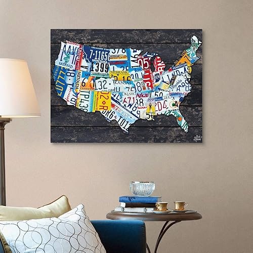 Miniatura 8 de Impresión artística de la pared del lienzo del mapa de la matrícula de los Estados Unidos,