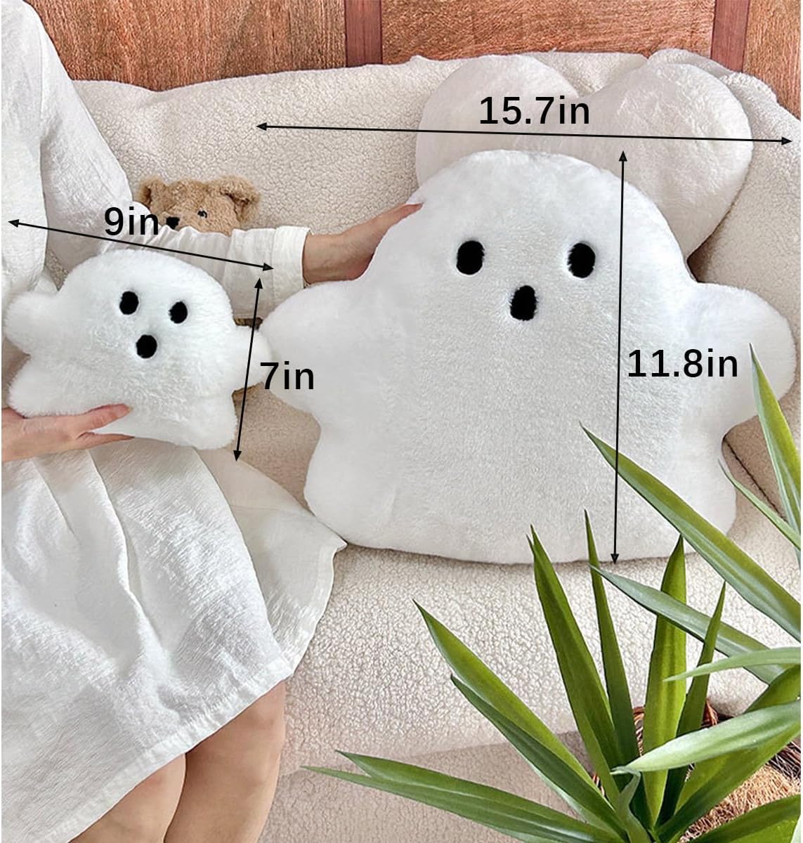Small Ghost Halloween Pillows Decorative Cute Soft Ghost Throw Pillow Spooky Ghost Shape Cushion Décor for Halloween Home Party Sofa