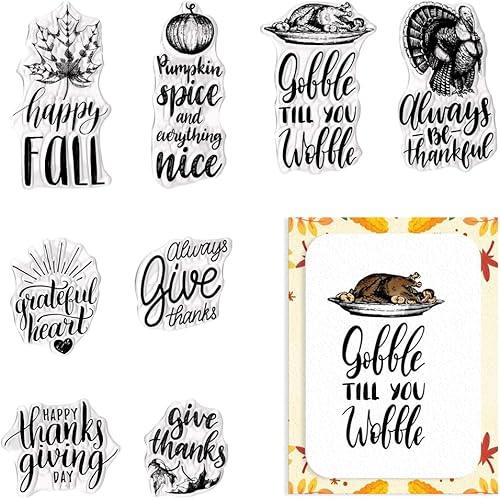 Miniatura 6 de Hying Palabras de bendición de Acción de Gracias, sellos transparentes para hacer tarjetas, cosecha de otoño, calabaza, pavo, sellos de goma