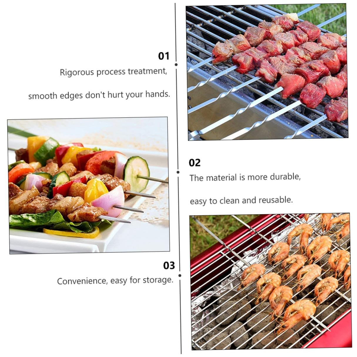 Spiedini Design Sottile e Gancio Curvo 10 Pezzi o in Metallo Inossidabile per Barbecue Riutilizzabili e Comodi da Impugnare per Utilizzo all'Aperto