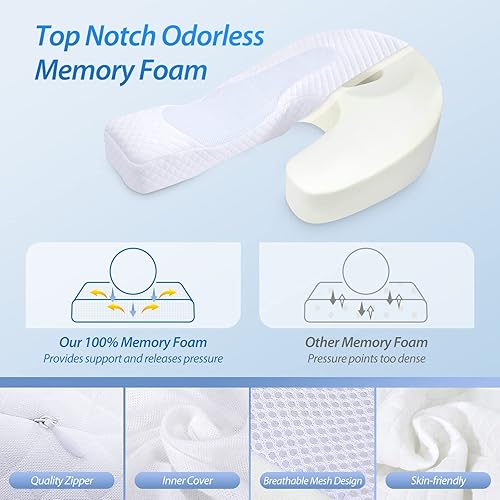 Miniatura 8 de HOMCA Almohadas de cuello de espuma viscoelástica para dormir almohada de apoyo cervical contorneada 2 en 1 para aliviar el dolor de cuello hombros