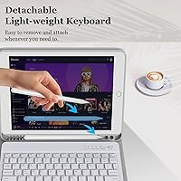 Vista 4 de MMK Funda de teclado para iPad de 10.2 pulgadas 9ª/8ª/7ª generación 2021/2020/2019, teclado inalámbrico BT desmontable con cubierta protectora