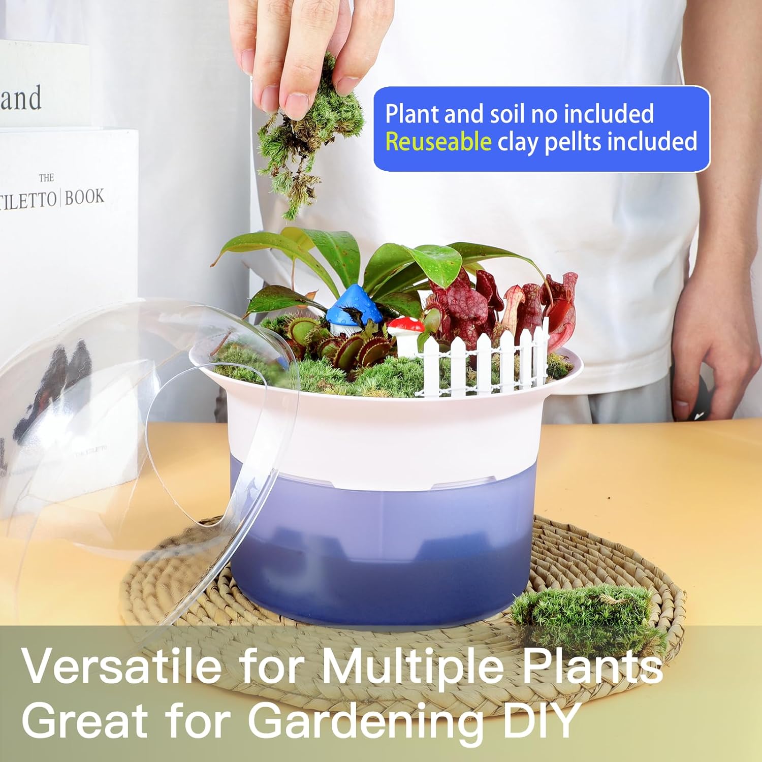 Smart Venus Fly Trap Terrarium Kit with Grow Light Timer & Metal Stand, African Violet Pots Self Watering Planter for Cactus,Herbs,Carnivorous Plants, Christmas Birthdday Gifts for Women Garden Lover