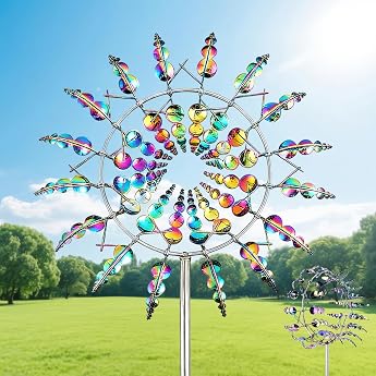 Unique and Magic Metal Windmill 3D Metal Windmill Garden Wind Spinner Unique Rustproof Garden Stake Wind Chime for Garden Patio Landscape Decoration
