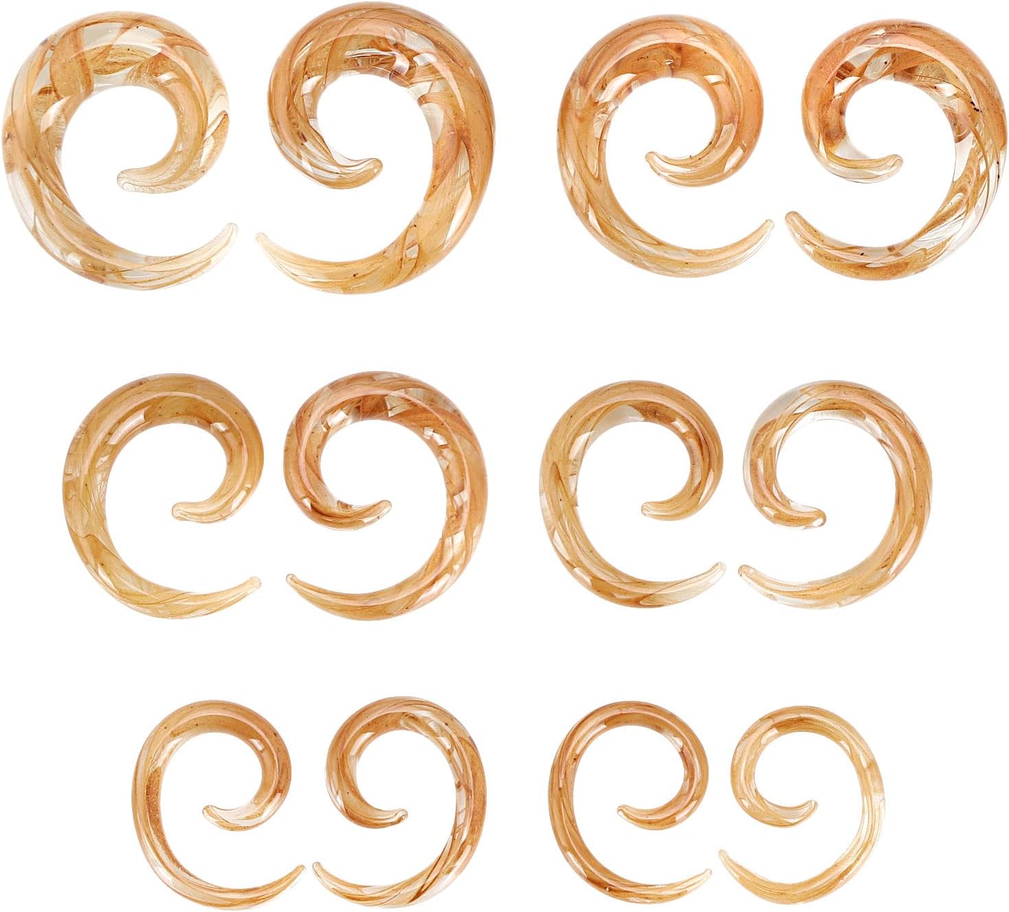 Longbeauty 2pcs Glass Ear Tapers Plugs Handmade Hanger Ear Gauges Spiral Snail Ear Stretchers Piercing Jewelry 8g-00g