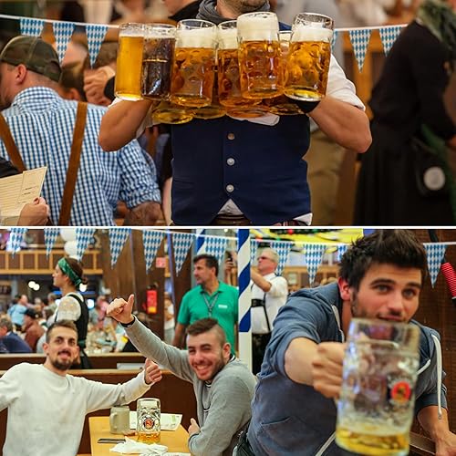 Miniatura 5 de Bandera de banderín de Oktoberfest de 150 pies  5 paquetes de doble cara Oktoberfest bávara fiesta bávara banderas decorativas a cuadros azules y
