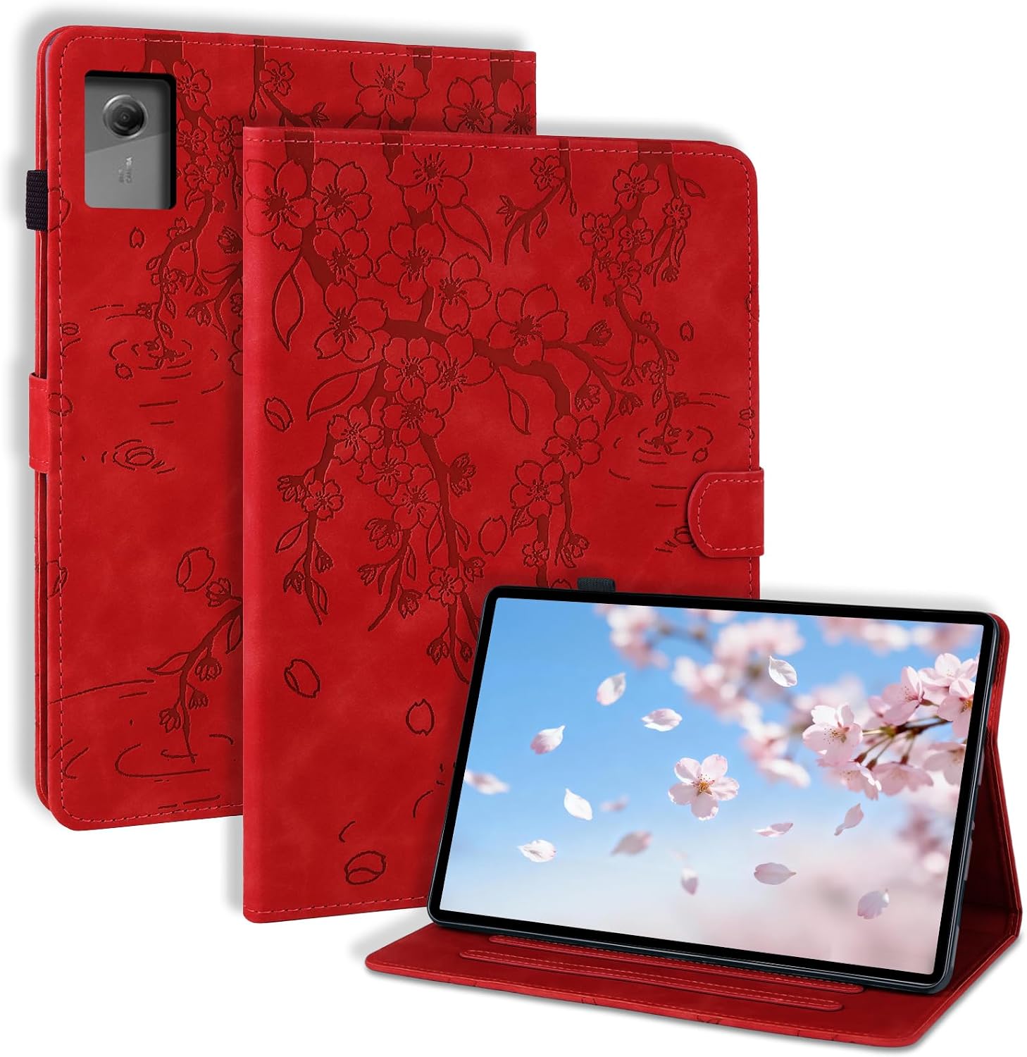 Case for Lenovo Idea Tab 11 Inch 2025 Case Lenovo Idea Tab TB-336ZU TB-336FU Folio Flip PU Leather Protective Case with Stand Pen Holder Card Slots Wallet Tablet Plum Blossom Red