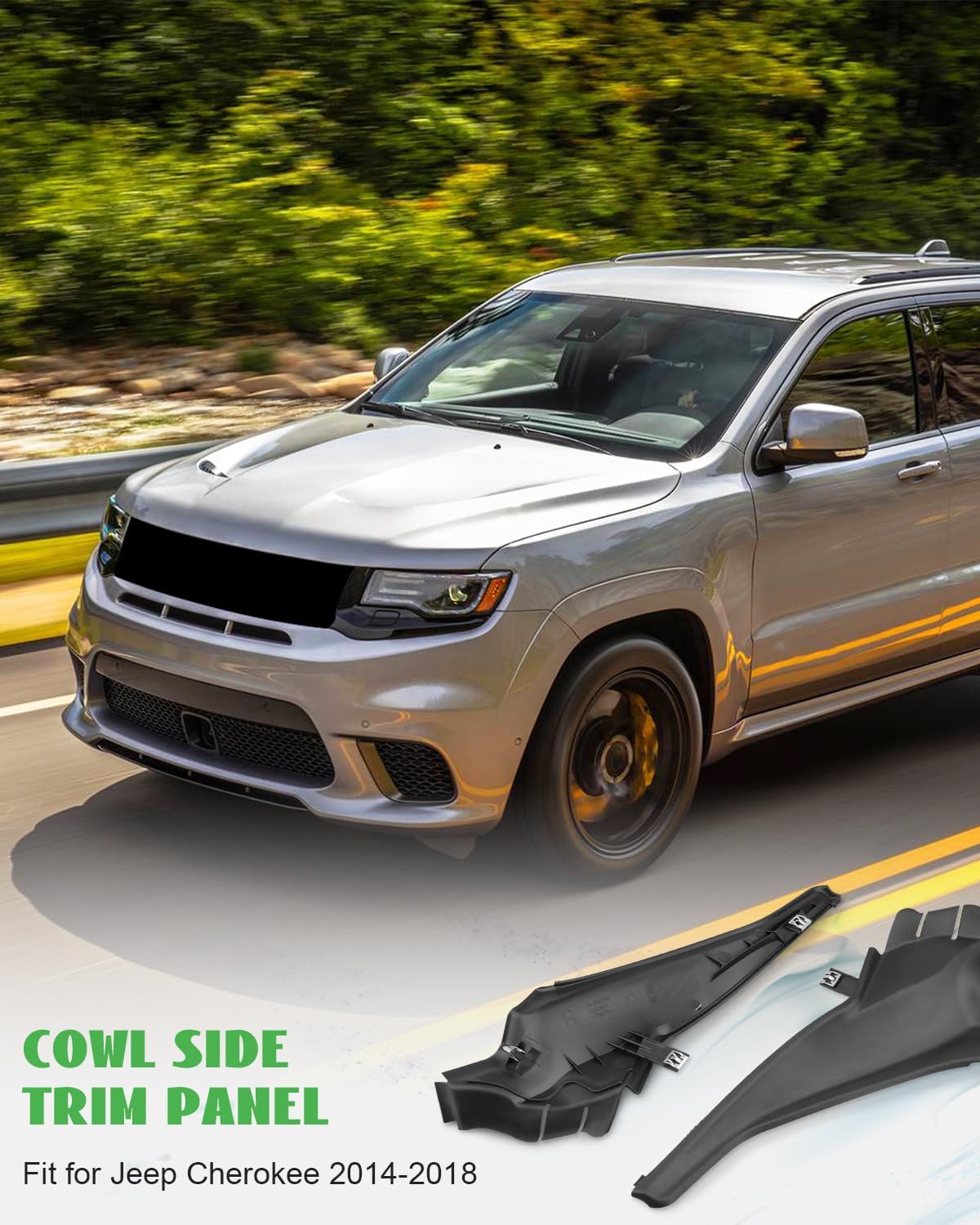 Windshield Wiper Cowl Cover Trim Panel Driver and Passenger Side Fit for Jeep Cherokee 2014 2015 2016 2017 2018 Replace 68102560AE 68102560AC