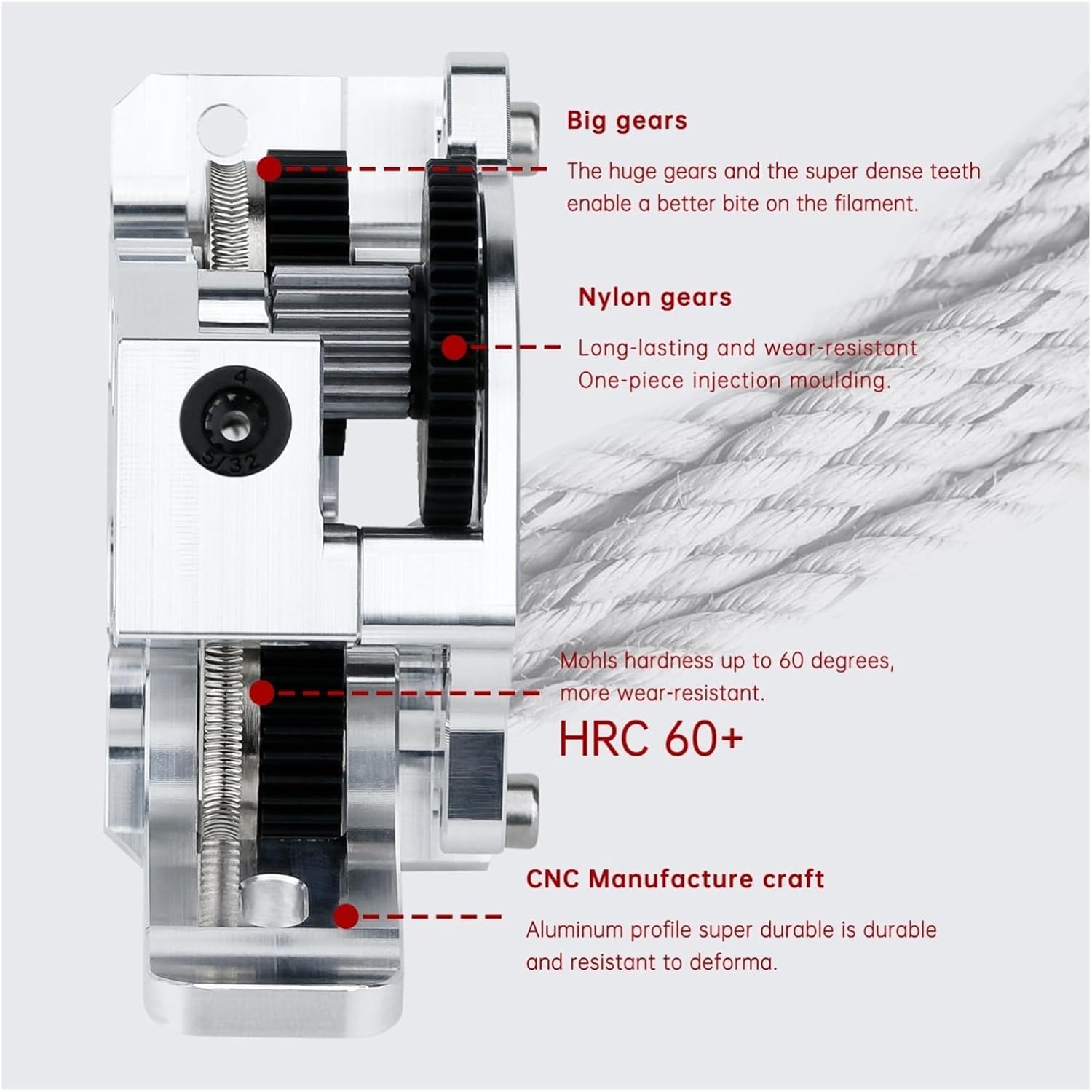 HGX-LITE デュアルギア押出機、Twotrees に対応、全金属硬化鋼減速ギア、プロフェッショナル 3D プリンターアップグレ