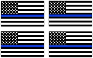 Thin Blue Line - Blue Lives Matter Flag Sticker 5x3" (4 PACK) - Industrial Strength Vinyl Decal For Cars, Trucks, SUV's & Boats - In Support Of Police And Law Enforcement Officers