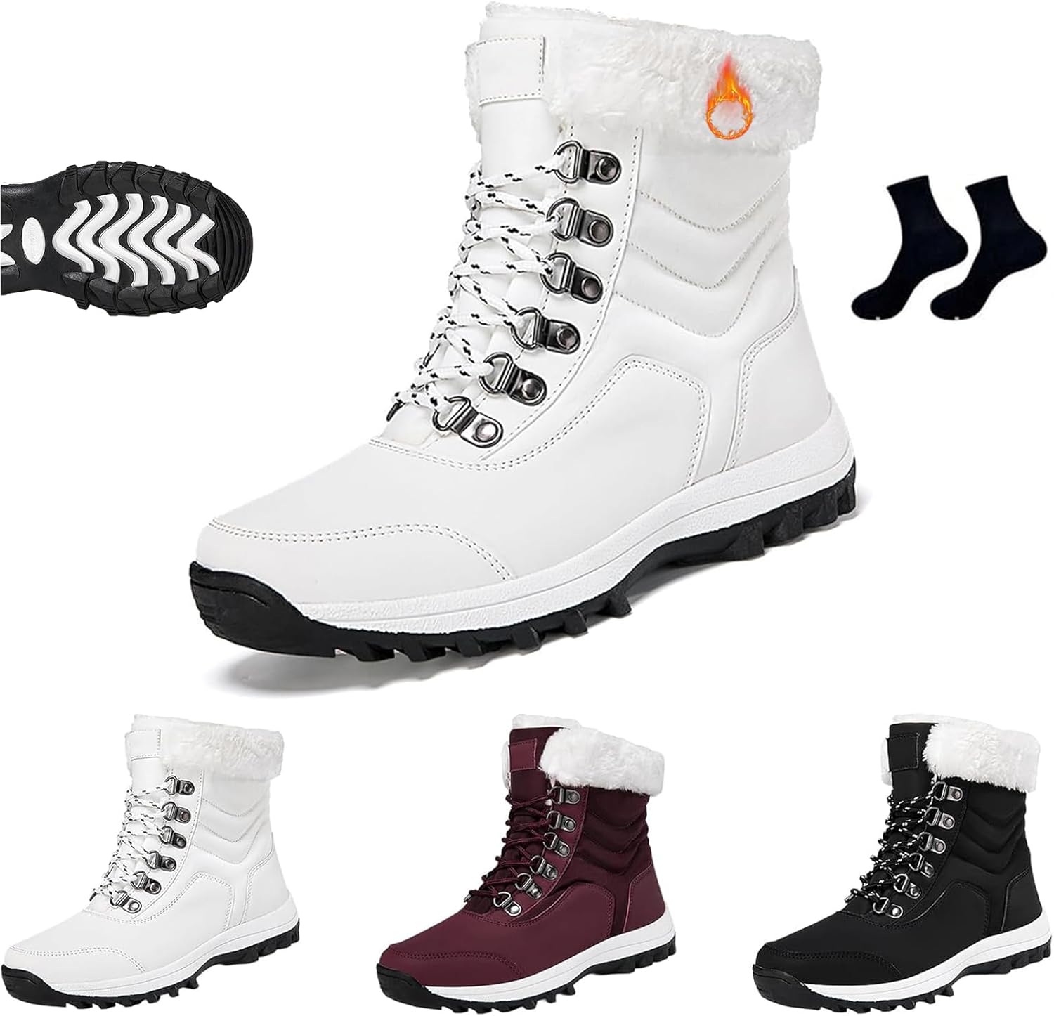 Winter Snow Boots for Women, Warm Waterproof Fur Lined Mid-Calf Booties, Comfortable Walking Anti-Slip Ankle Booties, Insulated Thick Thermal Outdoor Hiking Shoes