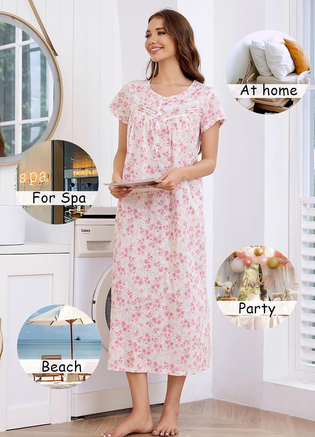 IZZY + TOBY Women's 100% Cotton Soft Nightdress Pajamas Short Sleeve Women Nightgowns