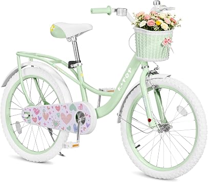 20 Inch Girls Bikes Ages 8-12, Kids Bike with Basket and Back Seat, Girls Bicycle Single Speed Bikes for Kids, Front Caliper Brake and Rear Coaster Brake, Adjustable Seat