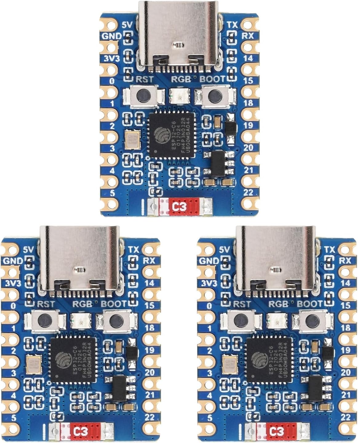 Waveshare 3PCS ESP32-C6 Mini Development Board, Based On ESP32-C6FH4, Dual Processors, 160MHz Running Frequency, 2.4GHz wi-fi 6 & BLE 5, ESP32 Development Board