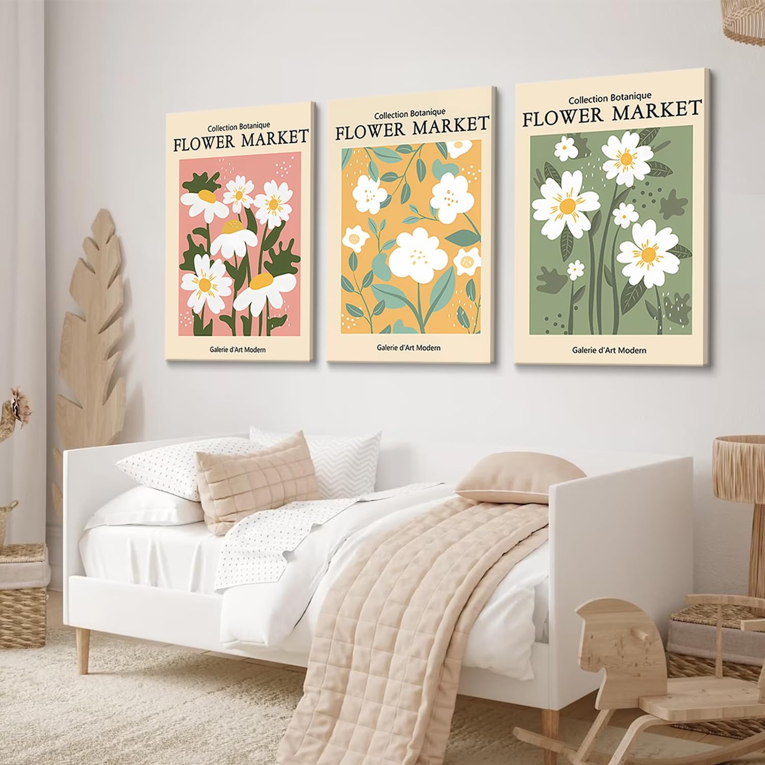 3pcs Flower Market Wall Art Boho Floral Canvas Wall Decor Danish Pastel Pictures Prints Poster Modern Gallery Minimalist Print Colorful Aesthetic for Bedroom Living Room Office Home 12x16inx3 Framed