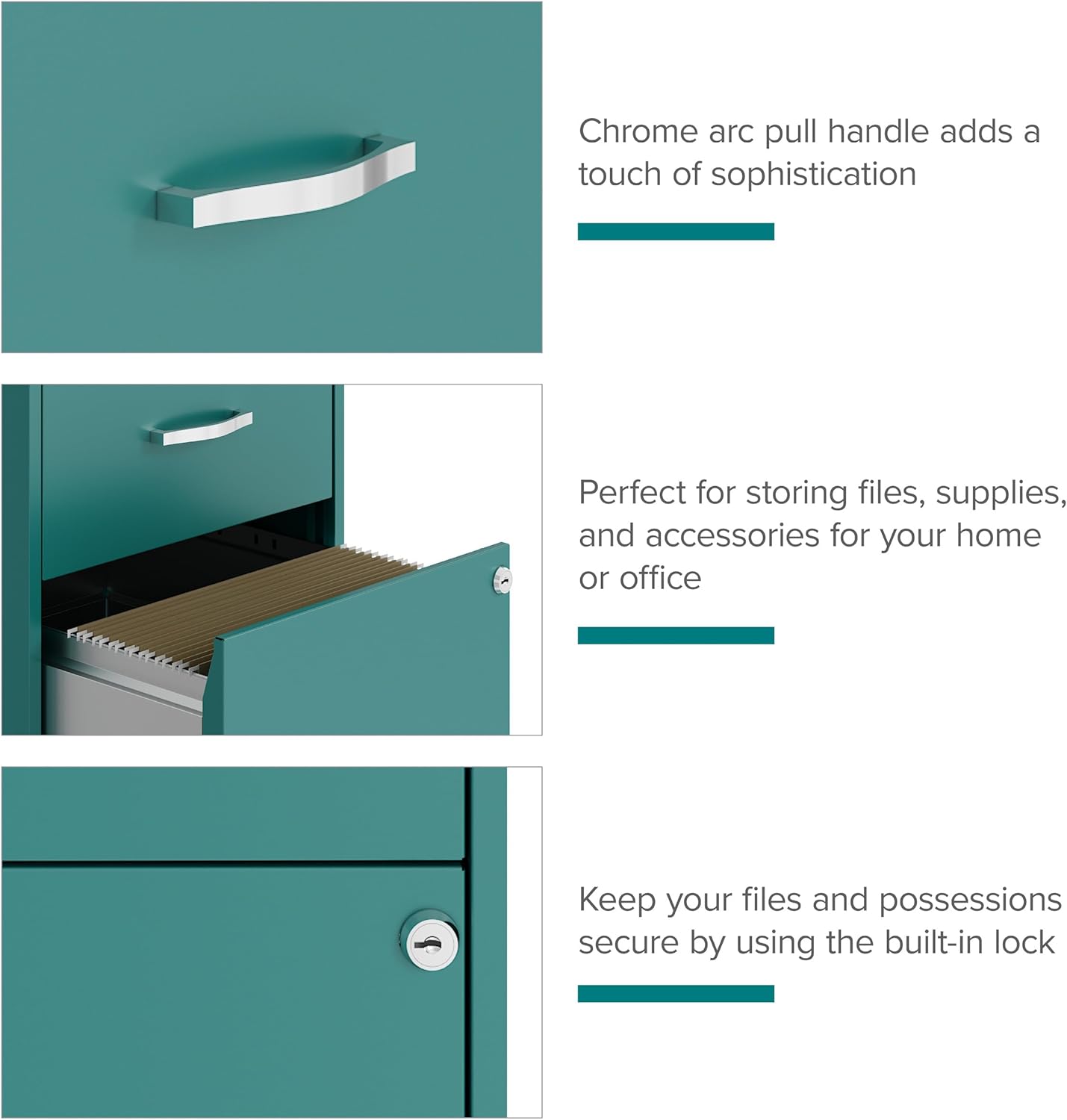 Hirsh Industries Space Solutions 18in 2 Drawer Metal File Cabinet Teal, Letter Size, Fully Assembled