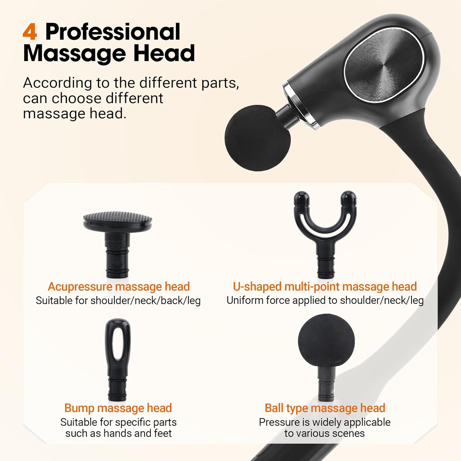 Brushless Motor Massage Gun with Upgraded Extension Handle, Back Massager for Pain Relief Deep Tissue with 4 Massage Heads & 5 Speed Levels & 3 Massage Modes, Black Silver