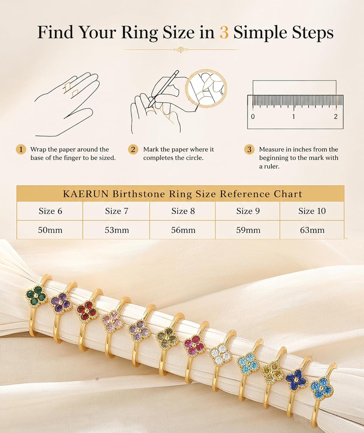 KAERUN Clover Birthstone Gold Rings for Women Non Tarnish 14K Gold Plated Stackable Thumb Ring Dainty Clover CZ Gemstone Emerald Engagement Rings Wedding Band Jewelry for Birthday Gifts Size 6-10