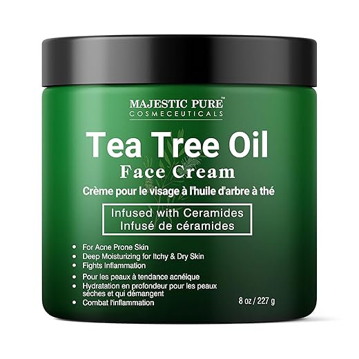 MAJESTIC PURE Tea Tree Oil Face Cream | Cream for Dry & Itchy Skin, Acne, Scar, Day & Night Moisturizer Face Cream for Women & Men | 8 Oz