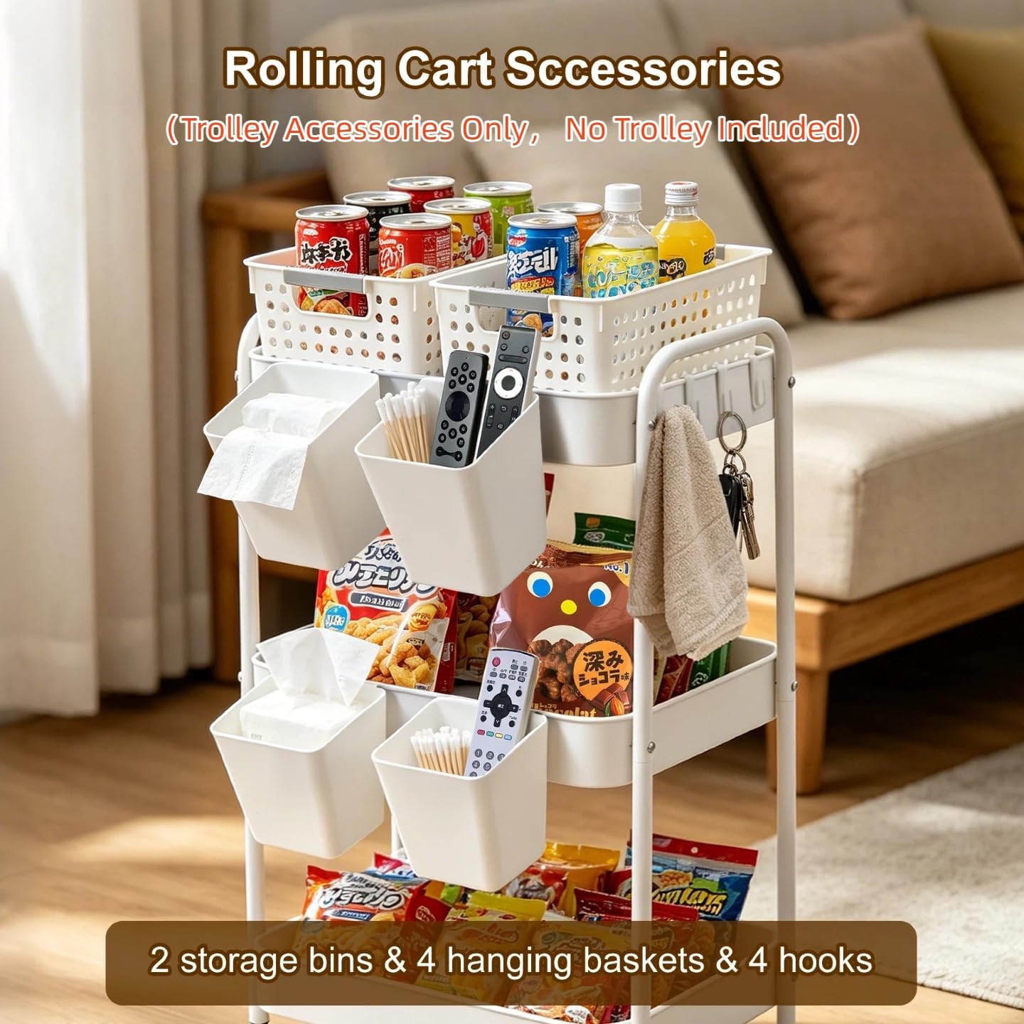10pcs Rolling Cart Accessories, Storage Bins and Hanging Baskets