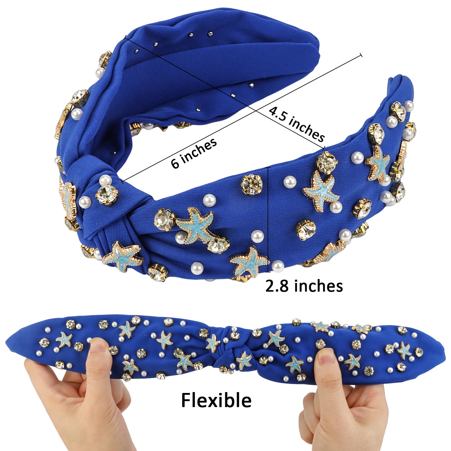 Embellished Knotted Headband with Crystal Accents - Light Blue Lele Sadoughi Baby Blue Game Day Varsity knotted Crystal  main image 2