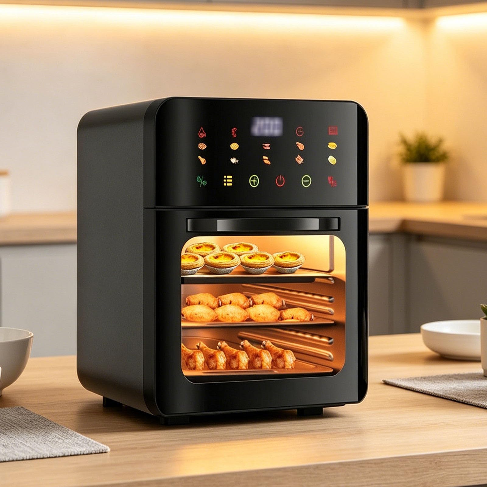 Forno friggitrice ad aria vapore, forno da banco multifunzione 8-in-1: frittura aria, vapore, cottura, arrosto, riscaldamento, disidratazione,fermentazione sterilizzazione, formato famiglia