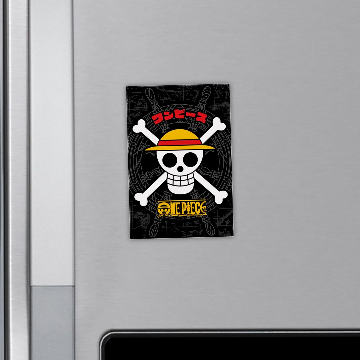 ABYstyle One Piece Straw Hat Skull Magnet 3.1"x2.1" Black Background Decorative Refrigerator Magnet Anime Manga Merch Gift