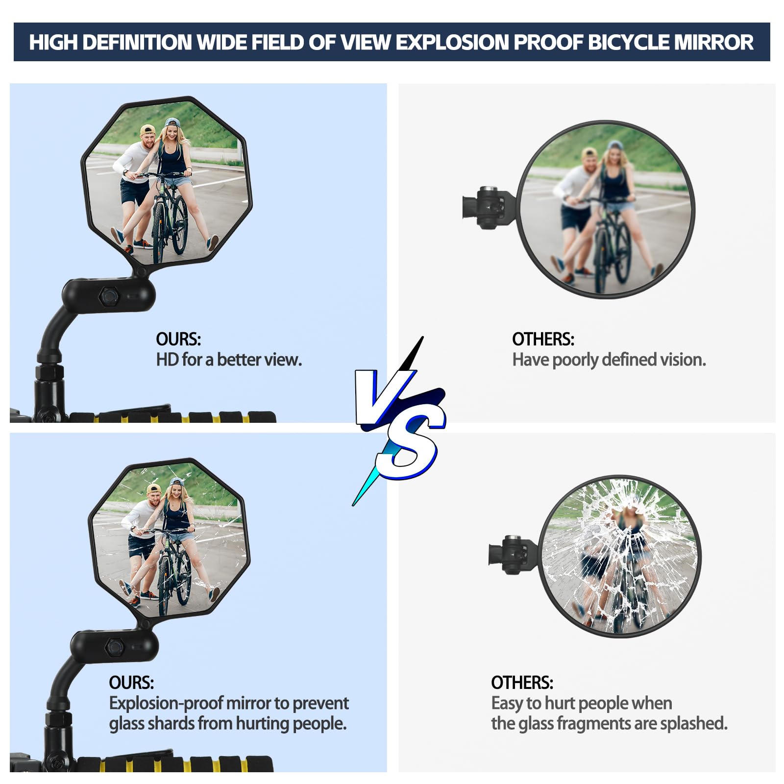 Bike Mirror, 1 pcs Bike Mirror Handlebar Mount,HD,360° Adjusted Bike Rear View Mirror, Anti-impact/explosion/glare, Fits for Mountain Bikes,E-bike, Bicycle,Scooter,Left/Right Universal