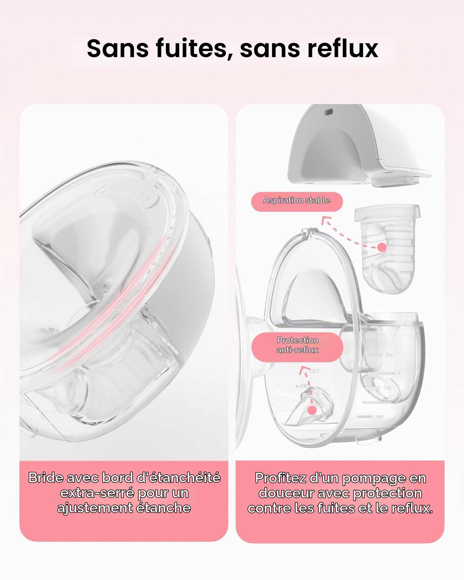 Nuliie Tire Lait Electrique Main Libre S32, Tire Lait Main Libre avec 4 Modes, 9 Niveaux, Fonction Mémoire, Extracteur de Lait Rechargeable avec Affichage LED, Poids léger - 24mm (2 Pack, Rose)