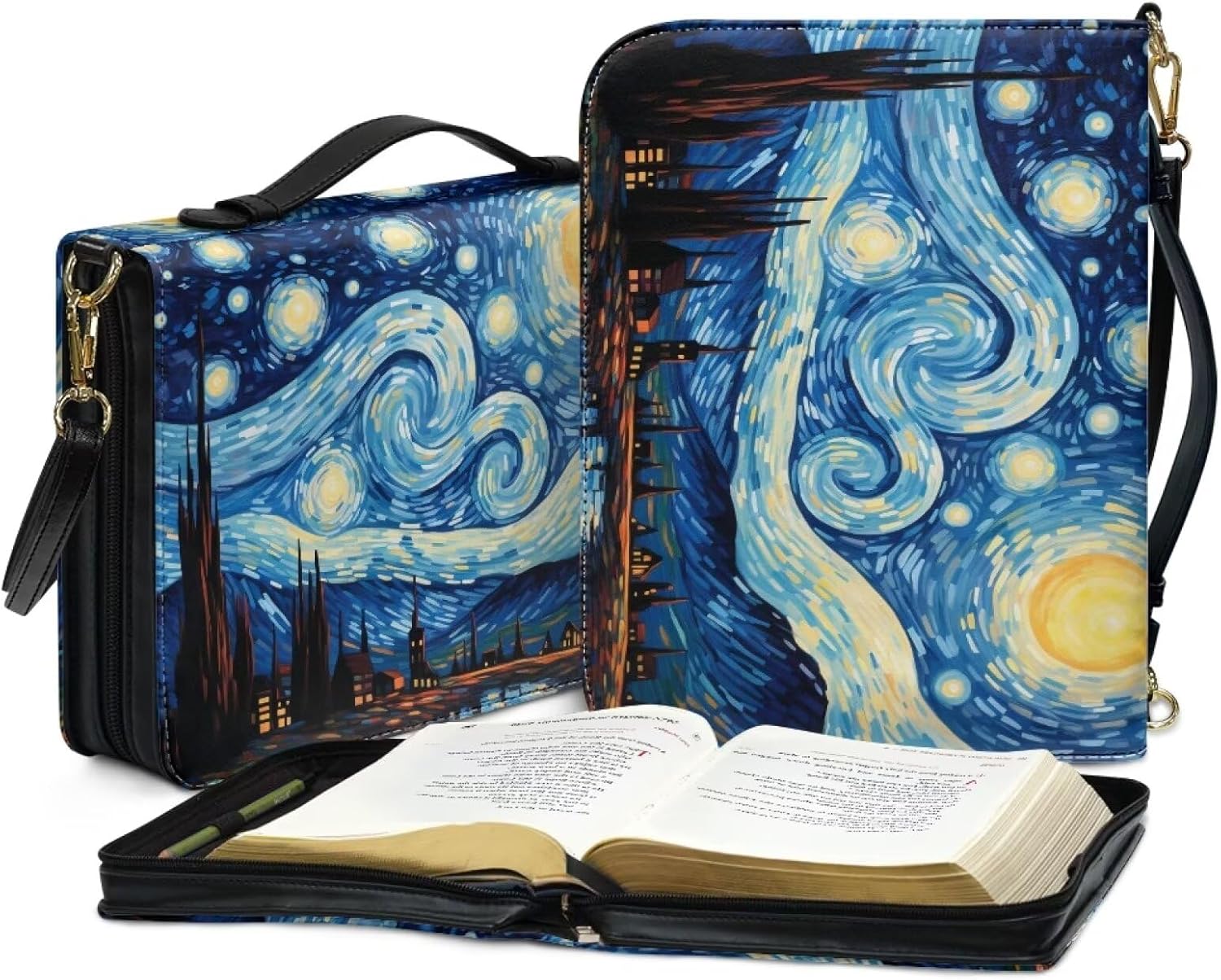 Starry Night Bible Bags and Totes for Women Leather with Bookmark and Book Fixing Straps Fits for Standard Size Bible,8.2 * 5.3 in Crossbody Bags Custom Christian Gifts for Women