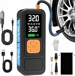 Y34 Gonfleur de pneus Portable Air Compresseur,4X Inflation plus rapide10000mAh Cordless/12V DC 150PSI Air Pompe pour pneus de voiture avec jauge de pression numérique / lumière LED pour voiture, motocycle, broche, boule