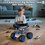 1:14 Waterproof RC Truck, Front & Rear Wheelie Monster Truck, Amphibious Remote Control Car with LED Light, 4WD Off-Road All-Terrain Toy for 6 7 8 9 10 11 12 Boys & Girls
