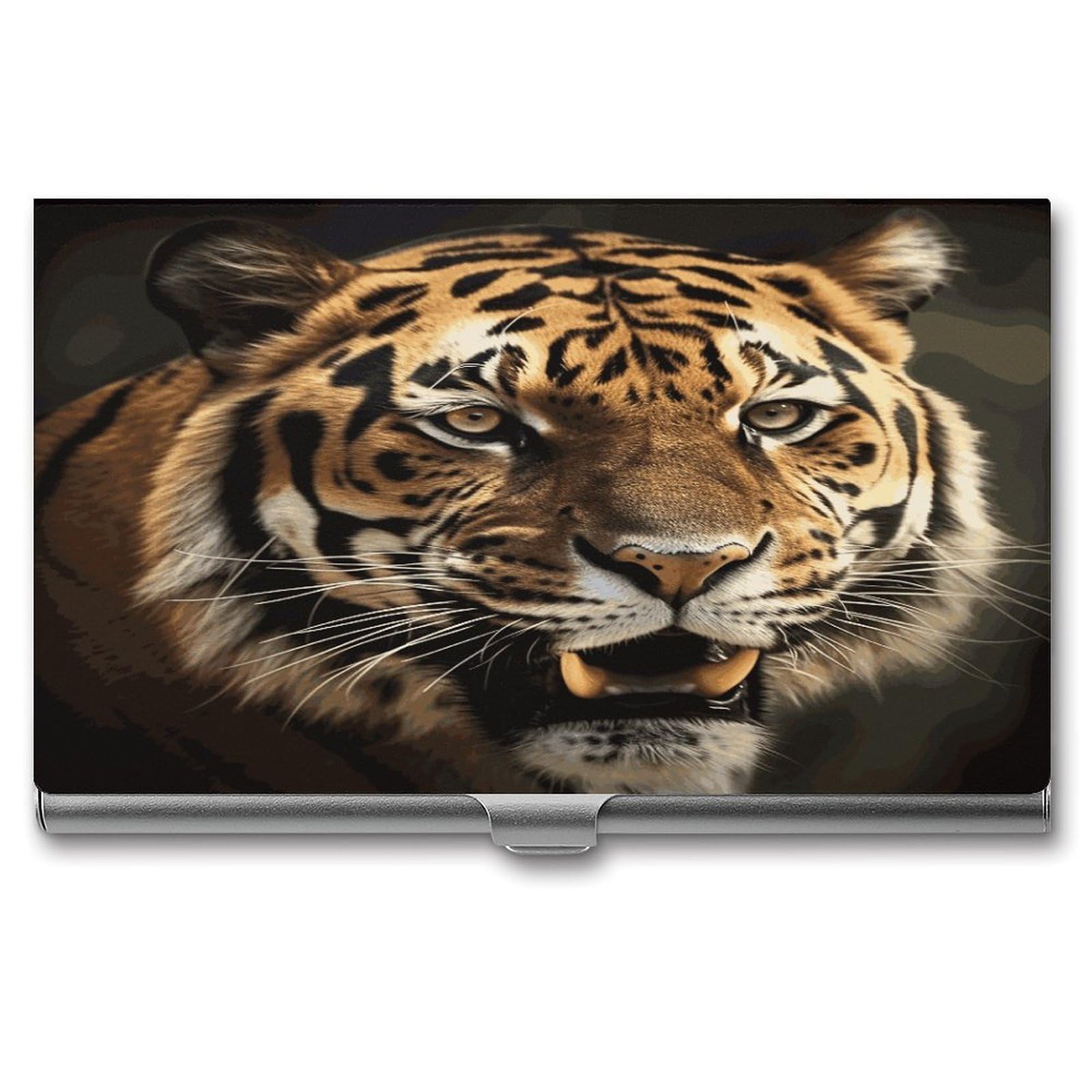 LDGSUPH Tiger Business Card Holder Fashion Slim Name Card Holder Minimalist Design Case Metal Card Carrier Personalized Business Card Case with Flip for Men Women